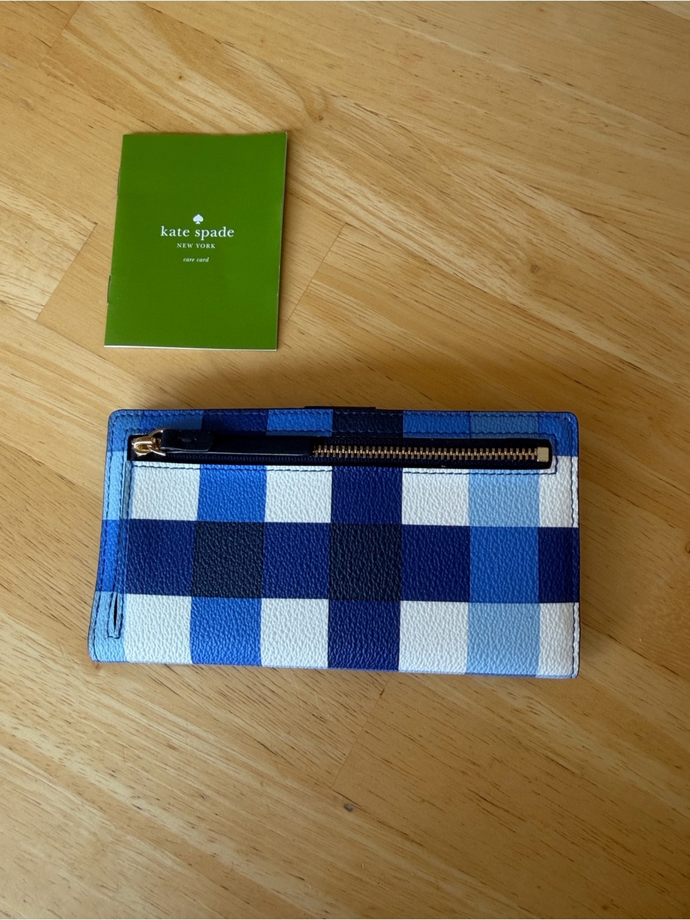 New Kate Spade Blue gingham Check Cameron Grove St long Wallet - Picture 2 of 5